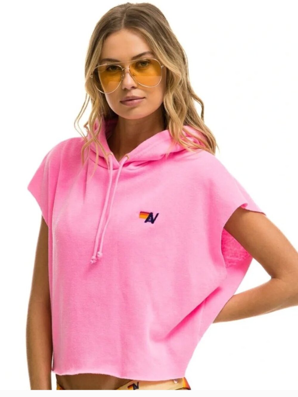 Aviator Nation Logo Embroidery Sleeveless Relaxed Cropped Pullover Hoodie Small